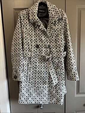 George Black & White Geometric Pea Coat